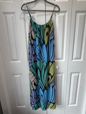 Sam Edelman Butterfly Trapeze Maxi Dress Print Square Neck Sleeveless M
